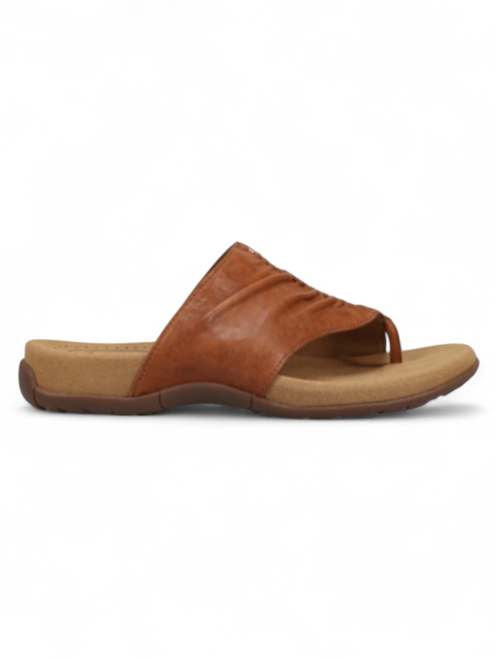 Taos Women's Gift 2 Ruched Camel Brown Leather Thong Slide Sandals Size 8 M